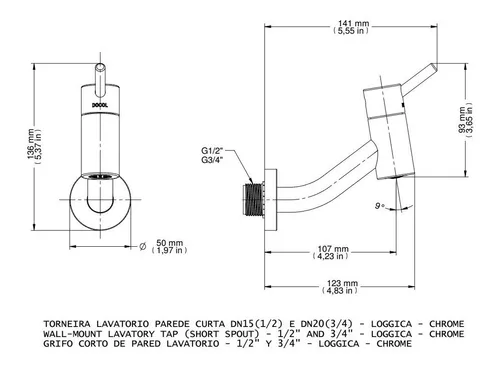 Torneira Para Lavatório de Parede Curta Loggica - Docol - Imagem 3
